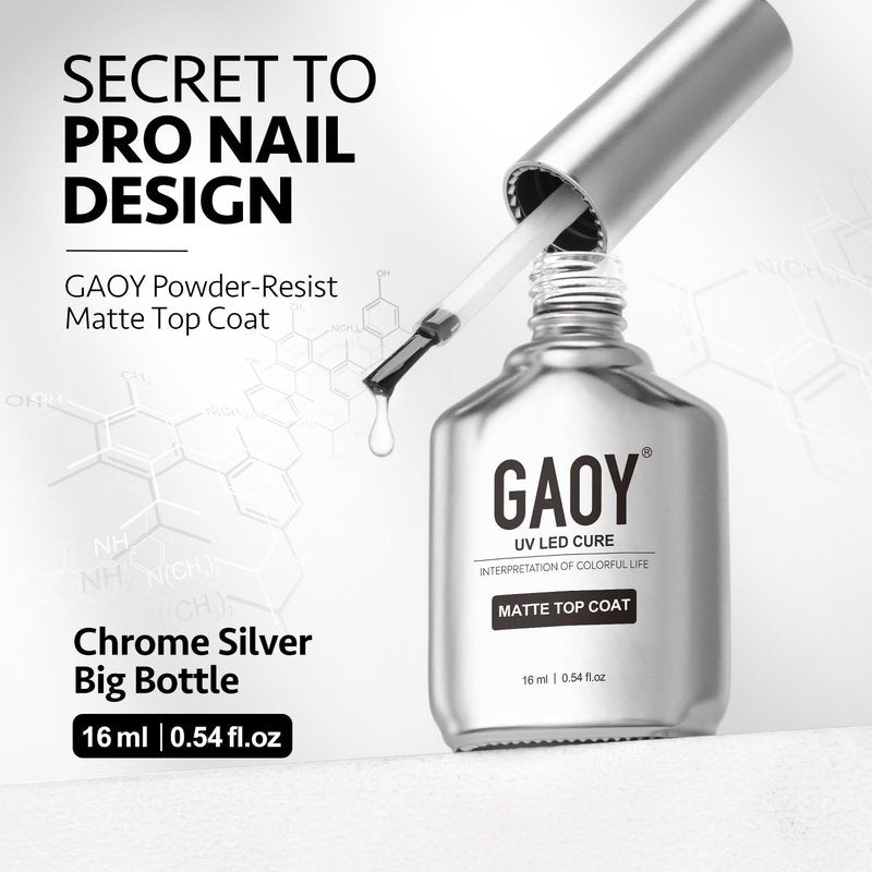 GAOY Matte Gel Top Coat, 16ml Powder-Resist Matte Finish for Detail Chrome Powder Painting Long Lasting UV Gel Nail Art DIY