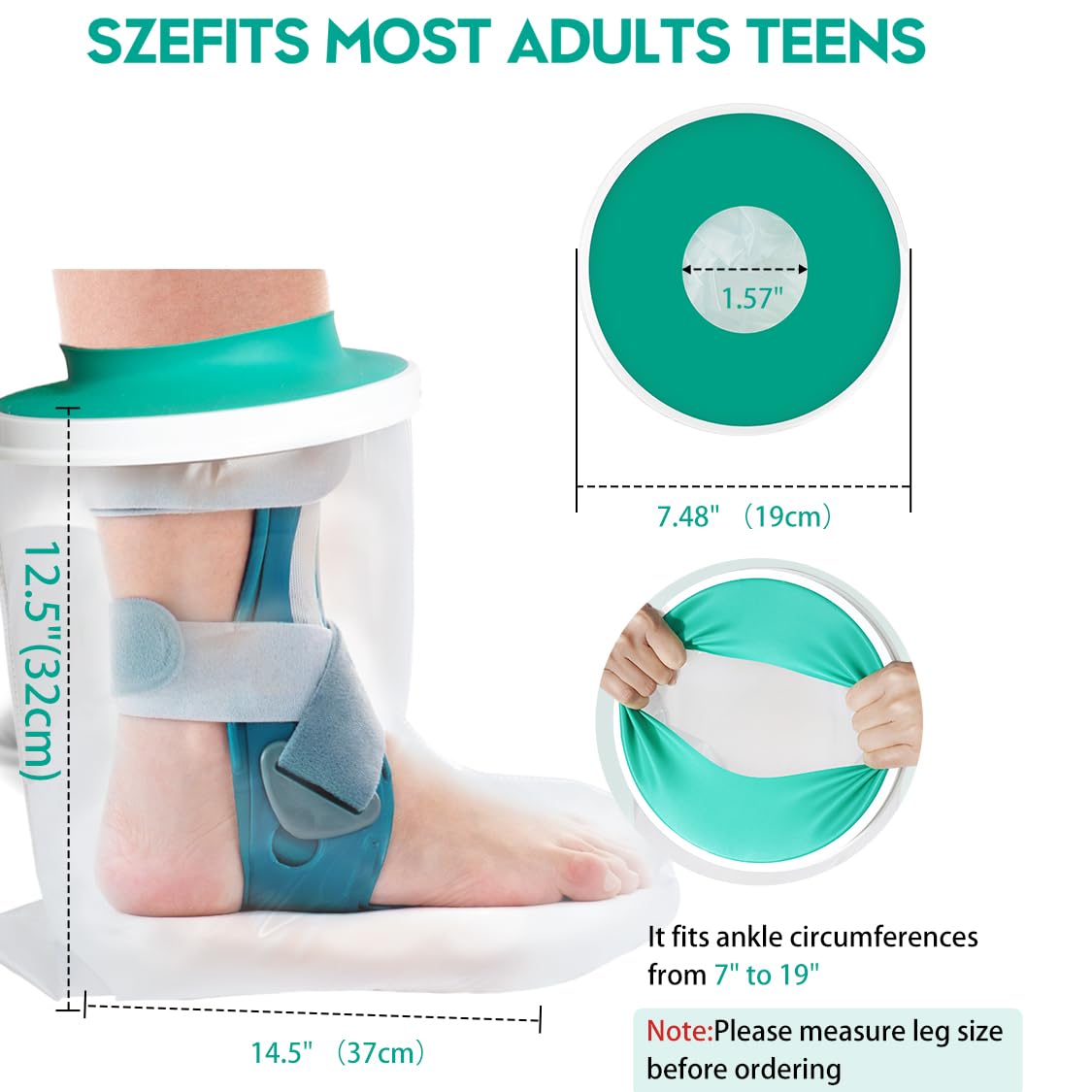 Waterproof Foot Cover for Shower Adult Teens with Upgraded Anti--Pooling Design DESIGN , Shower Boots for Foot after Surgery, Watertight Ankle Cast Protector Showeing Boot Cover for Surgery Bandage Dressing Wound, Reusable