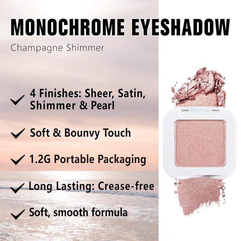evpct Dusty Pink Champagne Single Eyeshadow Palette, Rose Gold Ice Pink Nude Glitter Cream Eye shadow Palette Singles Brightener Makeup for Older Women, High Pigment Waterproof Monochrome Eyeshadow
