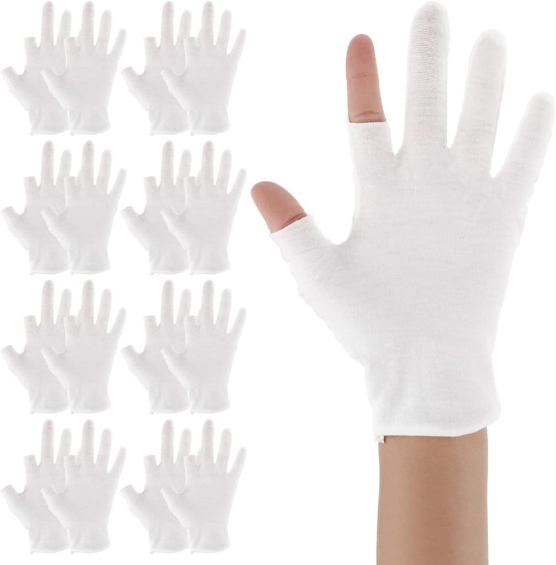 8 Pairs White Cotton Gloves for Dry Hands Eczema Overnight Fingerless Touchscreen Moisturizing Glove, Breathable Hand Moisturizer Spa Gloves for Women Sleeping, JewelryInspection, Coin Handling