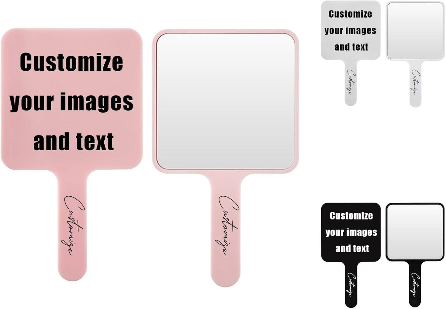 Solarix Handheld Makeup Mirror - Personalized Image & Text | Portable Square Vanity Mirror 15.7x9cm