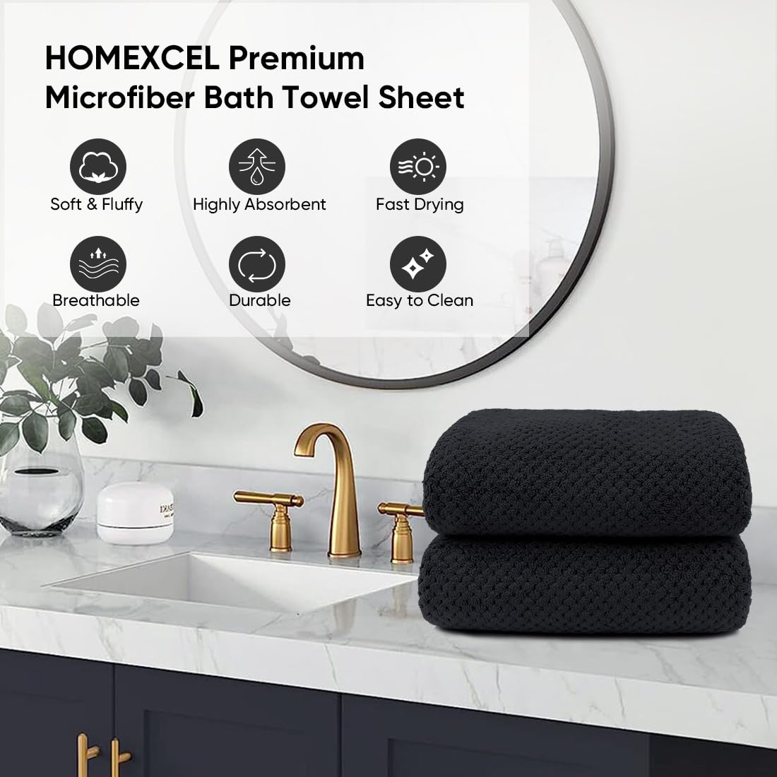 HOMEXCEL Microfiber Washcloths 24 Pack, Highly Absorbent and Soft Face Towel, Multi-Purpose Wash Cloths for Bathroom, Hotel, Spa, Gym, and Kitchen, White