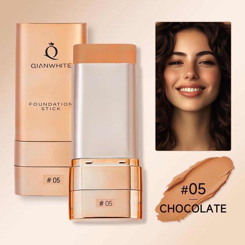 QIANWHITE Foundation Stick Waterproof Natural Nude Makeup, Full Coverage Korean Makeup Skin Tint With Brush for All Skin(CHOCOLATE,0.7 Oz / 20g)
