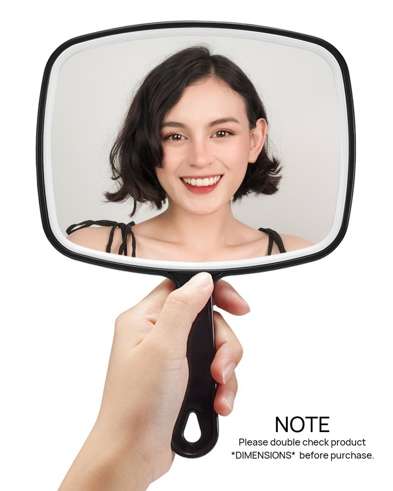 OMIRO Hand Mirror, Large Black Handheld Mirror with Handle, 7.4" W x 10.3" L, Pack of 3