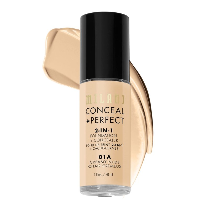 Milani Conceal + Perfect 2-in-1 Foundation + Concealer for a Flawless Complexion, Under Eye Corrector, Cover Redness and Imperfections, Waterproof and Sweatproof - 01A-Creamy Nude