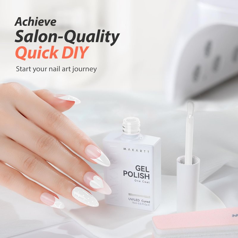 Makartt Ultra-Pigmented White Gel Nail Polish 15ml: One Coat White Gel Polish High Gloss Shine, Salon-Grade UV Polish Gels Perfect for French Tips & Nail Art Manicure DIY Salon Home