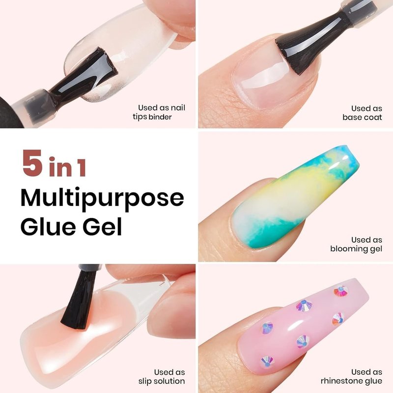 beetles Gel Polish 2Pcs 15ml Nail Glue Kit for Acrylic Nails, 5 in 1 Super Strong Brush in Nail Gel Glue for False Nails Tips and Gel Nail Polish Led Lamp Required
