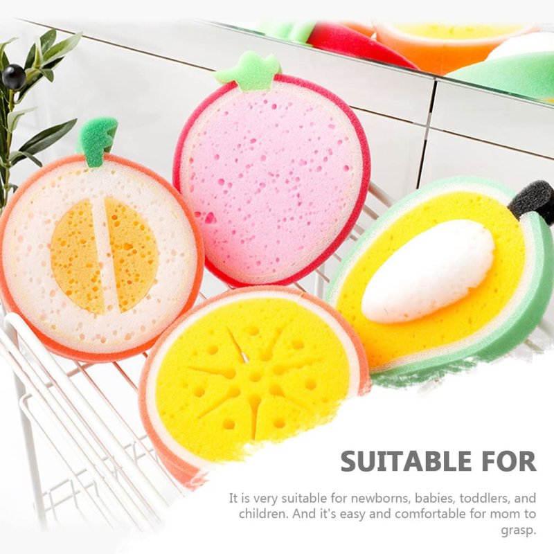 Beaupretty Fruit Bath Sponge Set for Babies Toddlers - Thickened Soft Shower Sponges with Fruit Shapes for Gentle Exfoliating and Travel Bathing Tools 6Pcs 5.90X4.52X1.18In