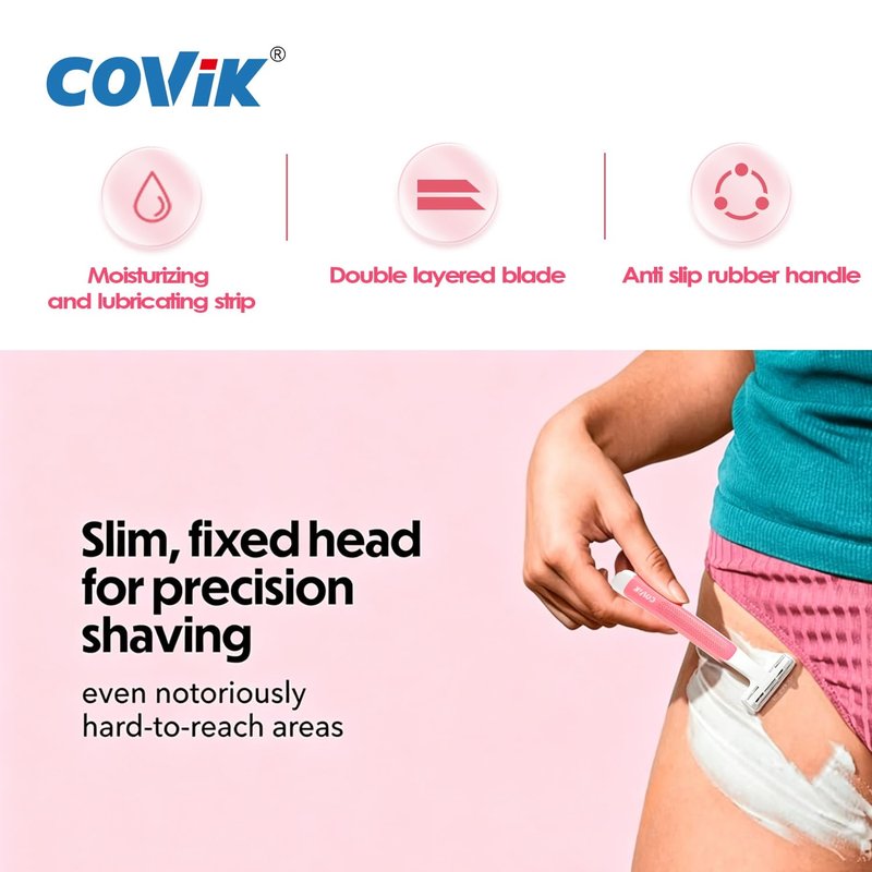 COVIK Women's Disposable Razors, 6 Count Shaving Razors for Women, 2 Blade Razor for Women Sensitive Skin Smooth Hair Removal (1 Packages of 6 Razors)