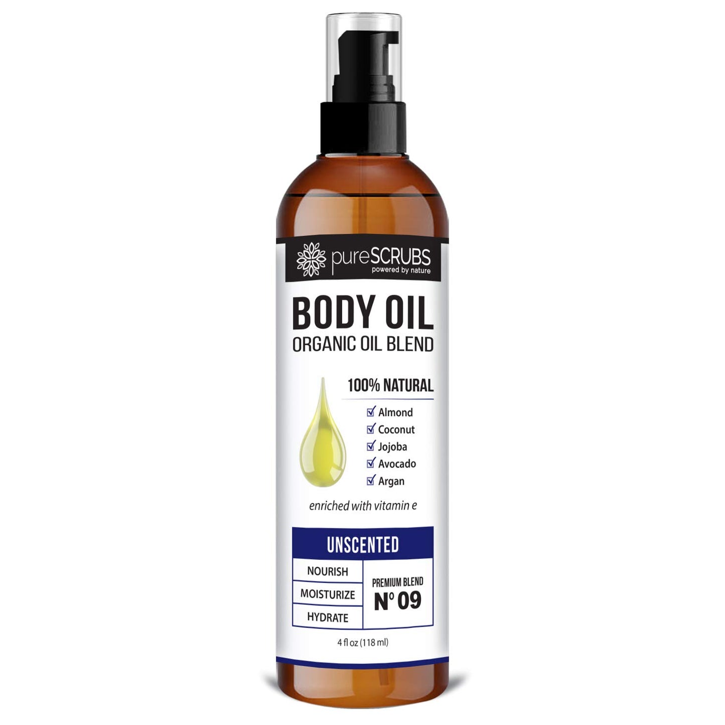 pureSCRUBS Ultra Moisturizing Unscented Body Oil for Dry Skin, Lightweight Full Body Moisturizer for Soft, Silky Skin, Massage & Cuticle Oil, Vitamin E Enriched, 4 oz