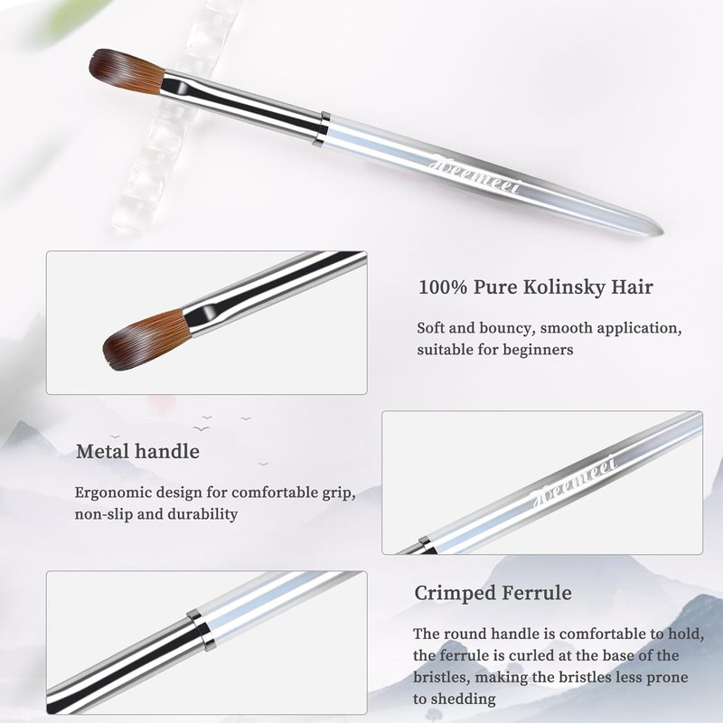Kolinsky Acrylic Nail Brush Size 8 - 100% Pure Hair for Professional Manicure & DIY Home Salon