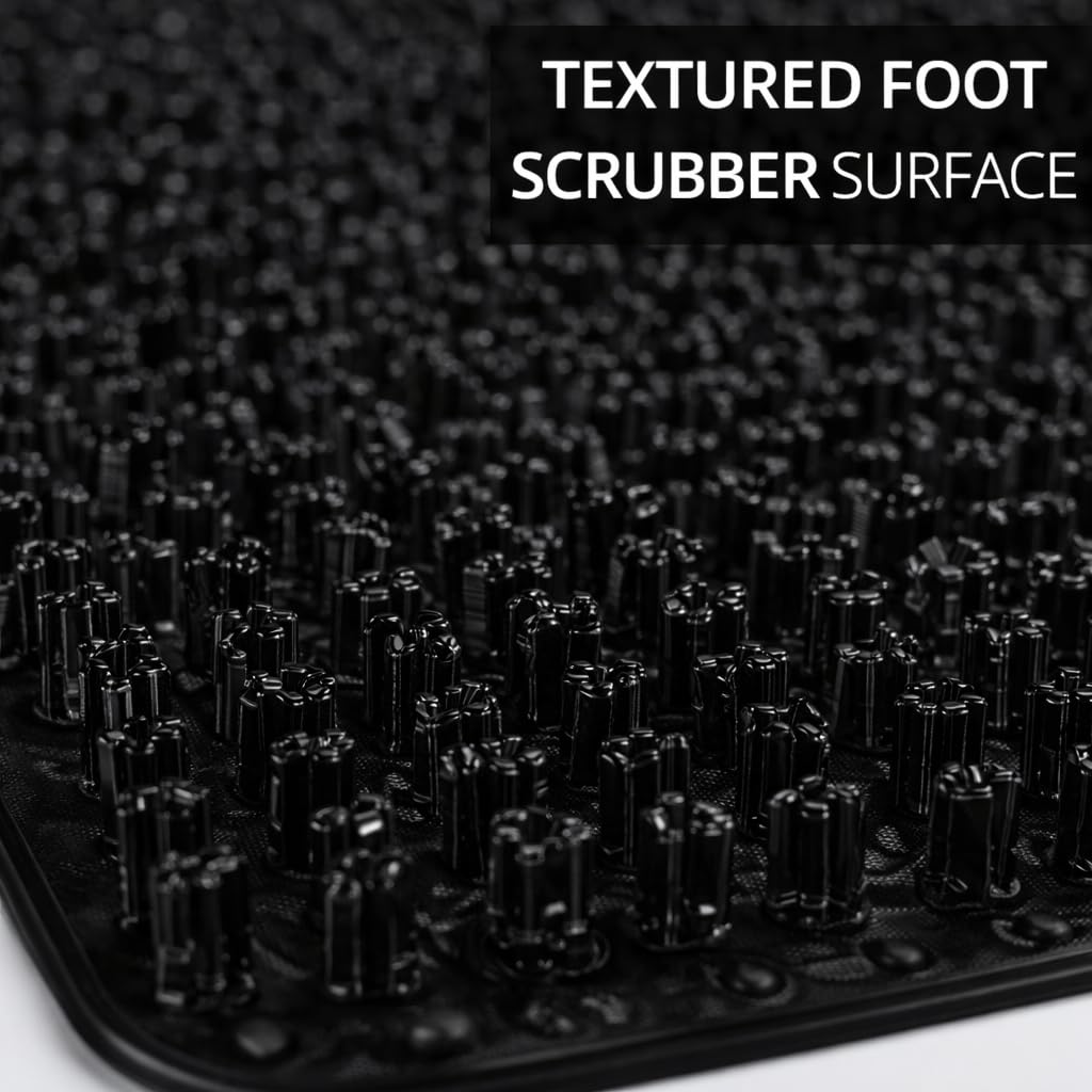 Grass Textured Spa Quality Foot Scrubber Shower Bath Mat Anti-Slip 24.5" x 13.5" Comforts Tired Feet Black