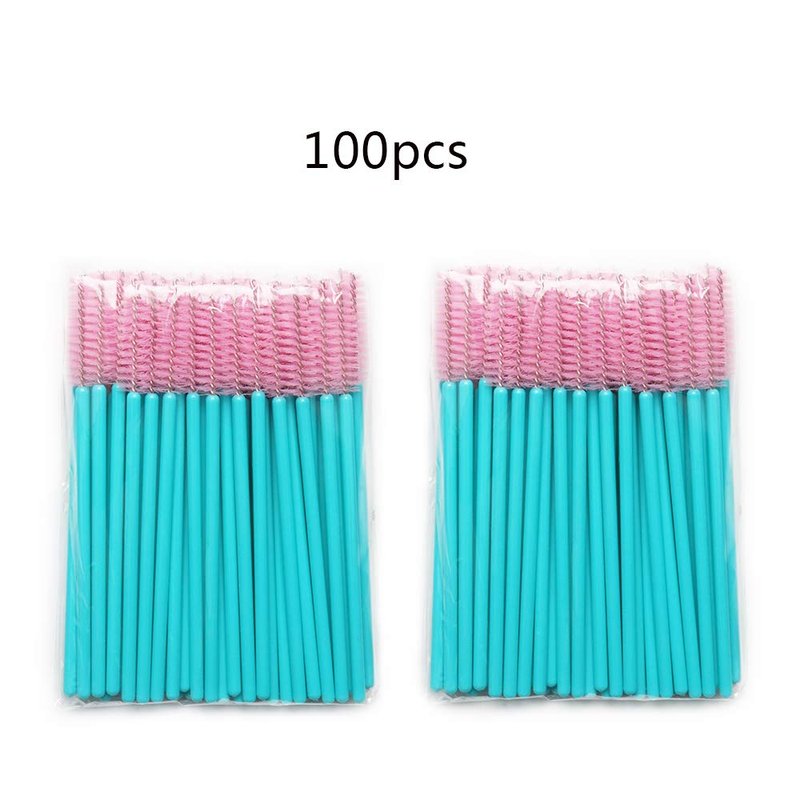 100pcs Mascara Wands Disposable Lash Brushes for Eyelash Extension Supplies Makeup Applicator Tool, Blue/Pink