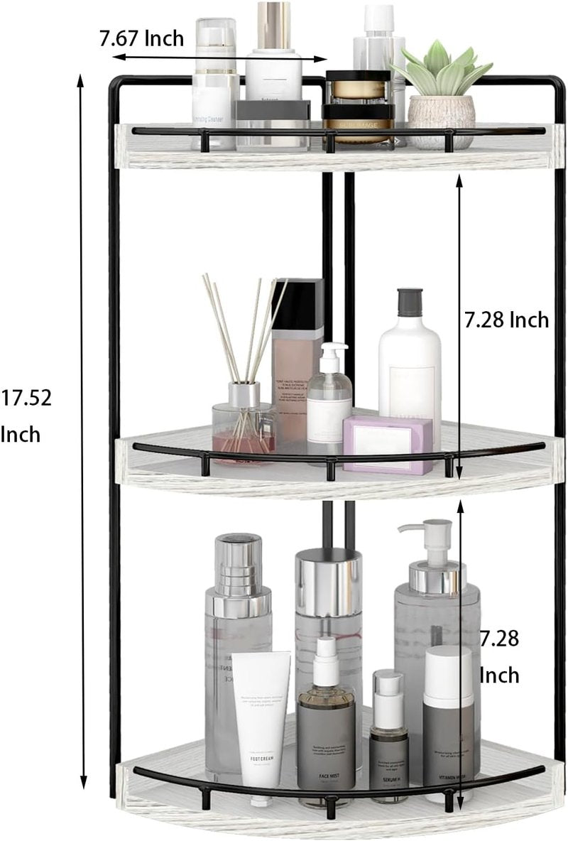 Dorhors 3-Tier Corner Bathroom Organizer - Rustic White Wood Vanity Tray for Kitchen & Bathroom Storage