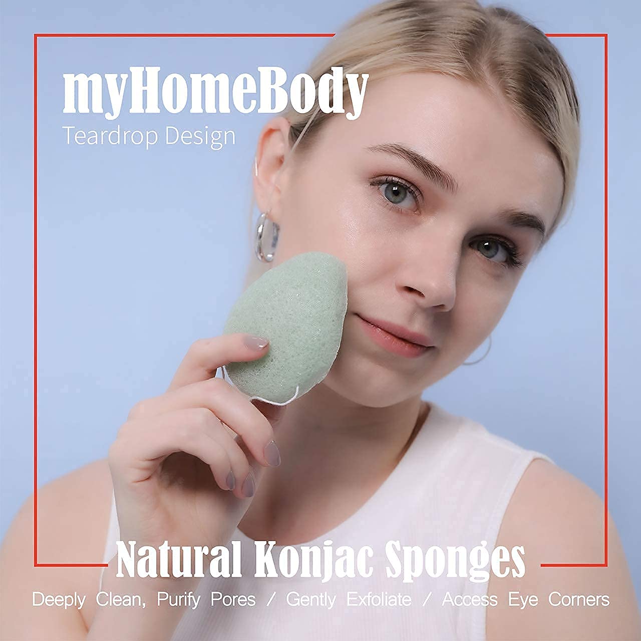 myHomeBody Natural Konjac Facial Sponges – Teardrop Shape - for Gentle Face Cleansing and Exfoliation - with Activated Charcoal and Turmeric Yellow, Set of 4