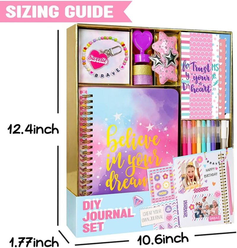 Nollh DIY Journal Kit for Girls - 200+ PCS Trendy Scrapbook Supplies | Perfect Gift for Ages 8-14