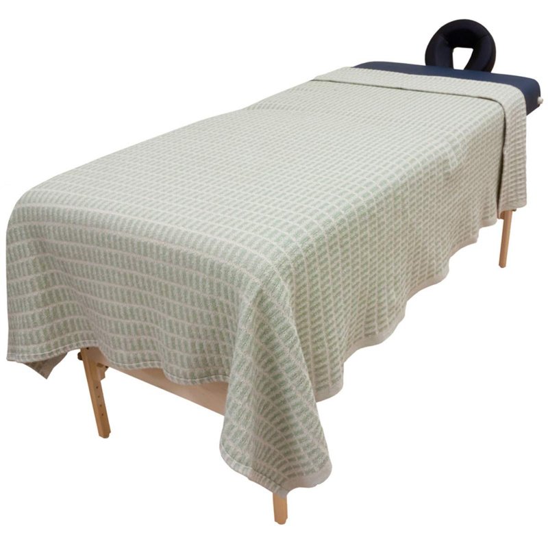 Harmony Cotton Spa and Massage Table Blanket by Body Linen. 100% Cotton, 66 by 90 Inches. Soft, Warm and Stylish. Machine Washable. Two Tone Knit Pattern, Sage and Natural.