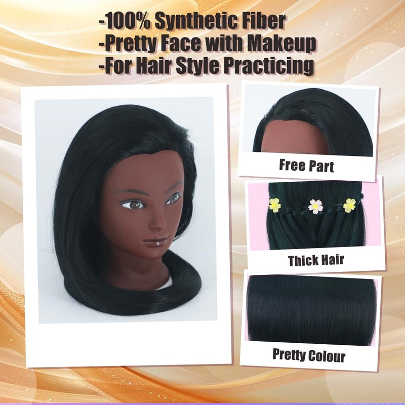 Gemiei Mannequin Head with Hair 26"-28'' Doll Head for Hair Styling Manikin Practice Cosmetology Training Braiding Heads With Clamp Holder and Styling Tools (Black)