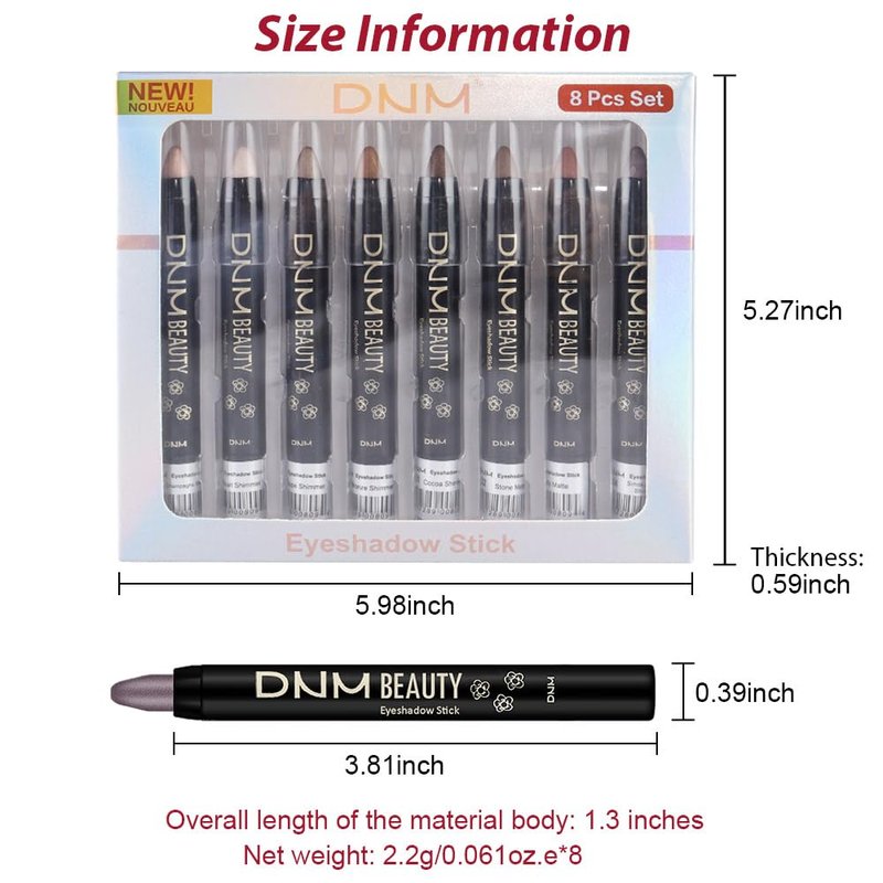 Skiennix 8-Piece Cream Eye Shadow Brightener Stick Set - Shimmer & Matte Shades for Mature Skin