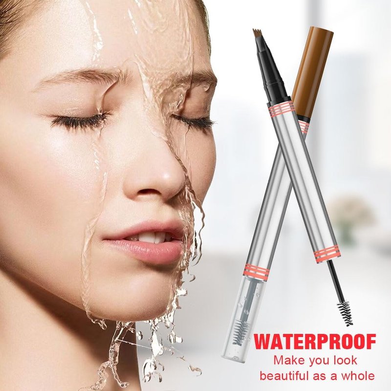 Eyebrow Pencils for Women, 2-in-1 Eyebrow Pen with Gel, 3D Microblading Eyebrow Pencil with 4 Tip & Eyebrow Brush, Waterproof Long-Lasting (Dark brown)