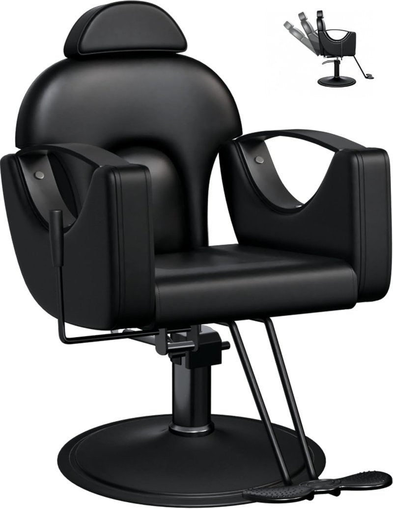 Salon Barber Chair for Hair Stylist, Professional Reclining Hydraulic Styling Chair with Heavy-Duty Pump, All Purpose Hairdresser Chair for Barbershop, Braiding, Shampoo, Spa Equipment, Black