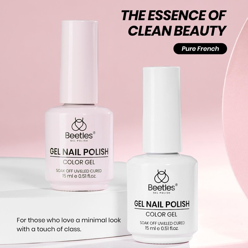 Beetles French Tip Gel Polish Set - Spring White Pink Gel Nail Polish Set 15ML Full Size Soak Off UV LED with 2 Styles Classic French Nail Art Sticker Sheets Manicure DIY Home Salon Gifts for Women