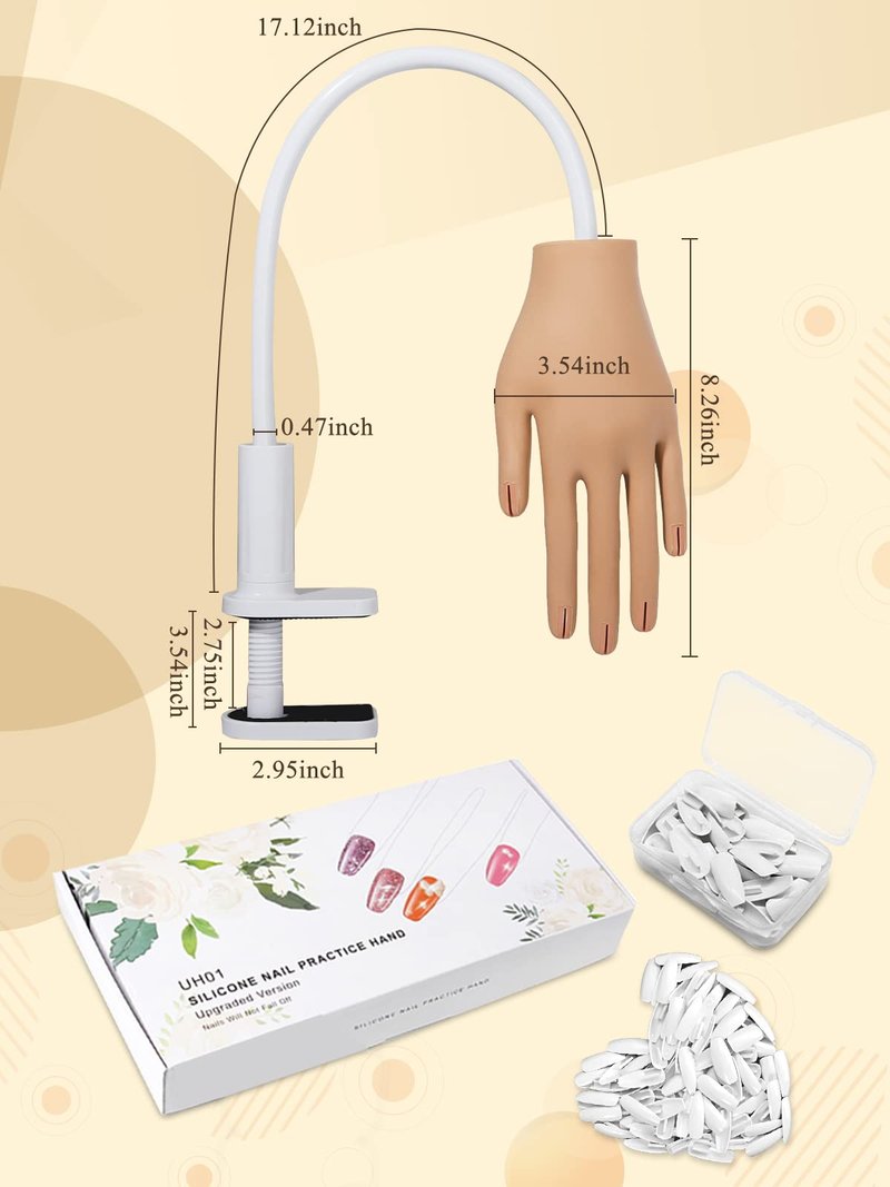 Practice Hand for Acrylic Nails, Nail Tips Never Fall Off Nail Hand Practice,Fingers Never Break Fake Nail Hand for Nail Practice,Flexible Movable Practice Nail Hand for Practicing Nail Supplies