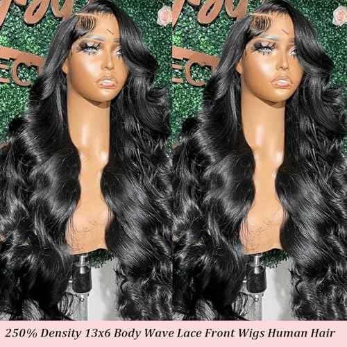 13x6 HD Frontal Wig 250 Density HD Lace Front Wigs Human Hair Pre Plucked with Baby Hair Brazilian Virgin Hair Glueless Body Wave Wig 20 Inch Transparent Lace Front Wigs Human Hair Natural Black