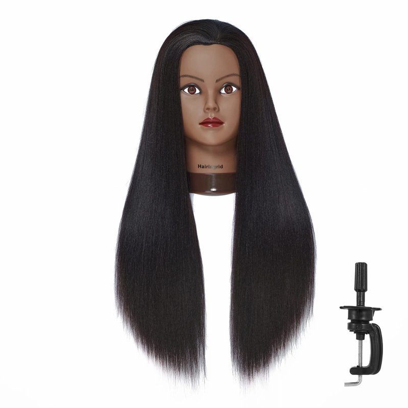 Hairingrid 26"-28" Mannequin Head Hair Styling Training Head Manikin Cosmetology Doll Head Synthetic Fiber Hair and Free Clamp Holder (R71919BY0220) Yaki-Black-