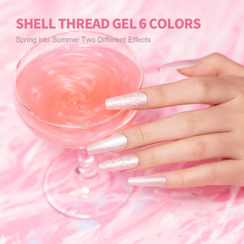 Pearl Gel Nail Polish Set - 6 Pearlescent Colors with Glitter | Soak Off Mermaid Nail Gel for DIY Manicure
