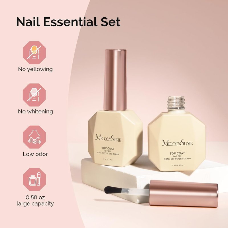 No Wipe Glossy Top Coat - Long Lasting Shine Finish | 2 Pcs 15ml Clear Nail Polish for Manicure Art