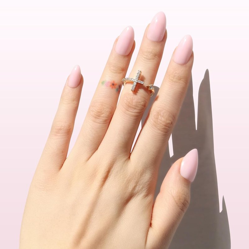 Nail Reformation Press On Nails, Soft Pink Short Almond Fake Nails in Glossy Finish, Salon Quality, Natural Reusable Opaque Stick On Nails in 16 Sizes - 32 Nail Kit with Glue, Manicure Gifts for Women