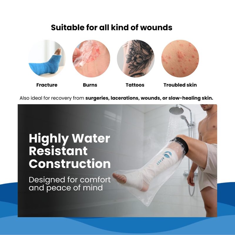 ACAST Waterproof Leg Cast Cover for Shower | Reusable Cast Protector for Plaster & Dressings | Secure No-Leak Seal | Easy Slip-On Shower & Bathing Protection | Comfortable, Durable Adult Fit