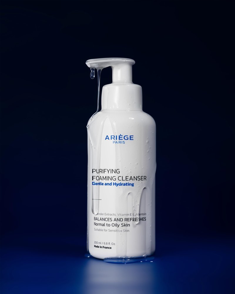 ARIÈGE PARIS Purifying Cleanser – Gentle Foaming Face Wash, Deep Cleansing Without Stripping, Balancing & Hydrating for Normal/Oily Skin, Lavender + Allantoin + Vitamin E