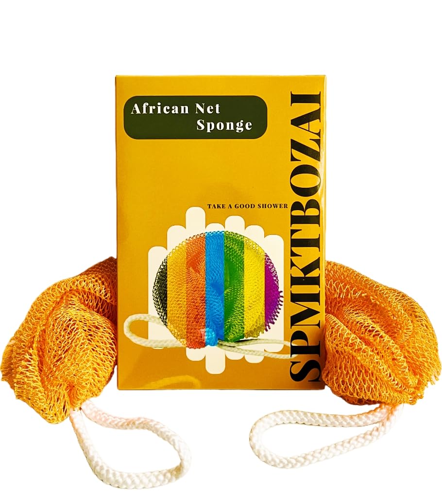 SPMKTBOZAI African Net Sponge Authentic, African Exfoliating Sponge Real African Net Black Owned, African Bath Sponge Back Scrubber for Shower Loofah Bathing Accessories (Orange, 1 Pieces)