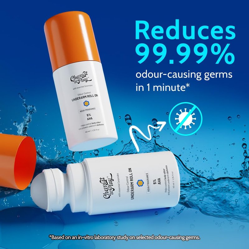 Chemist At Play UnderArm Roll-On - 5% AHA with Lactic & Mandelic Acid | Odor Prevention & Skin Brightening | Sensitive Skin | 1.35 fl oz