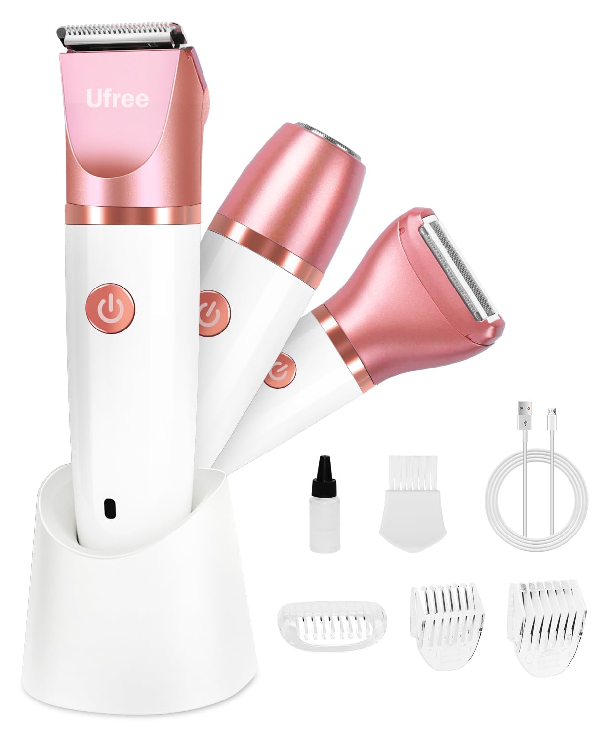 Ufree Bikini Trimmer Electric Razors for Women, Ceramic Blade Body Hair Trimmer, IPX7 Waterproof Rechargeable Lady Shaver, Personal Groomer for Legs & Pubic Hair, Gifts for Women, Black