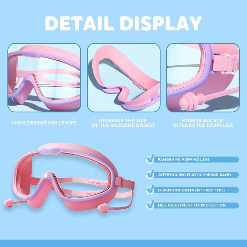 AIIONP HD Children's Swimming Goggles - Large Frame, Waterproof & Anti-Fog | For Ages 3-14