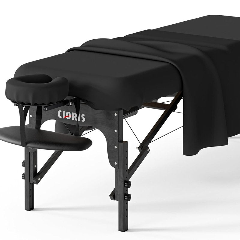 CLORIS Professional Massage Table Sheet Set - Premium Soft Microfiber, Includes Cover & Fitted Sheet - Black