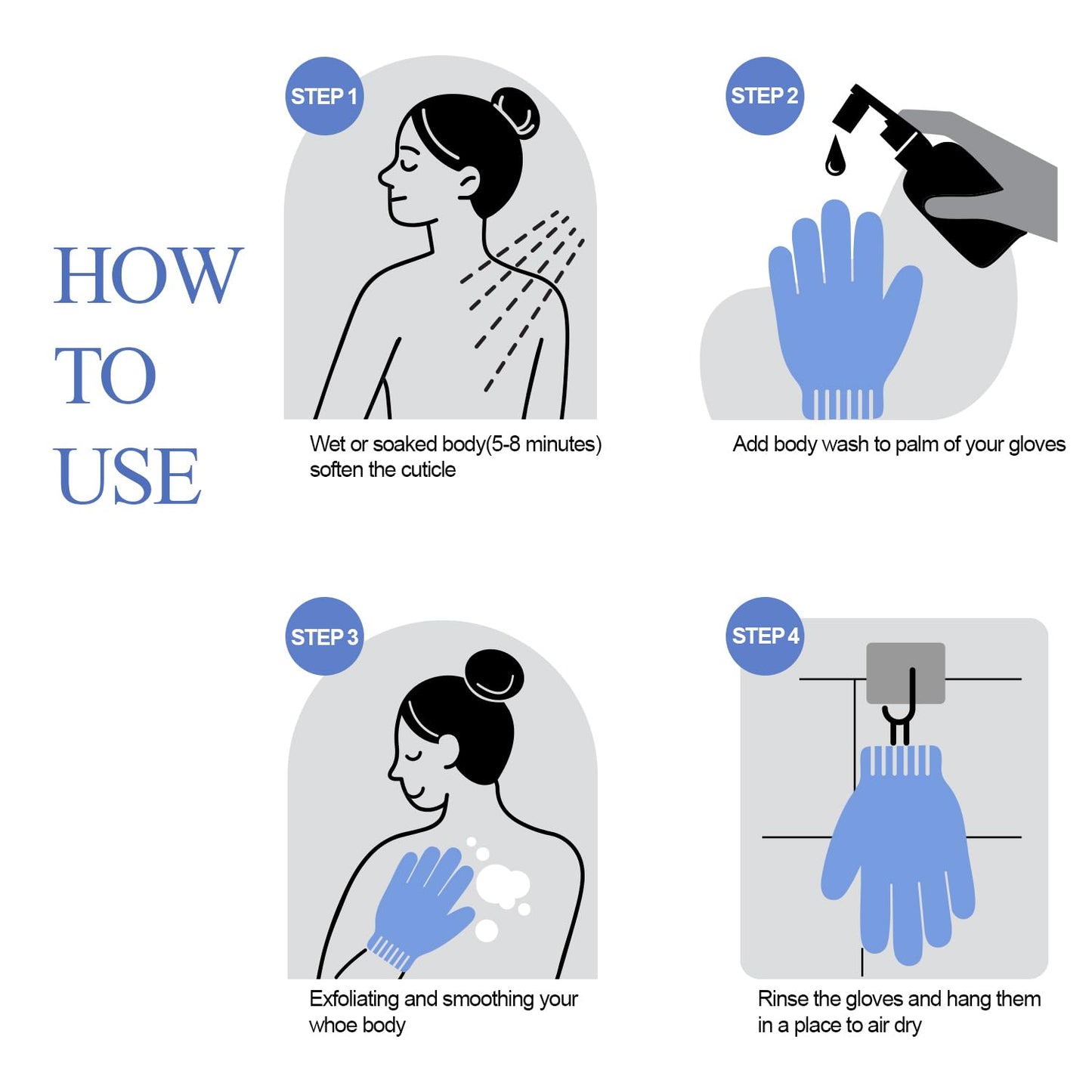 Evridwear Exfoliating Glove for Shower Men and Women, Dual Texture Bath Body Scrub Gloves Dead Skin Cell Remover for Home Spa, Massage, with Hanging Loop (1 Pair Moderate)