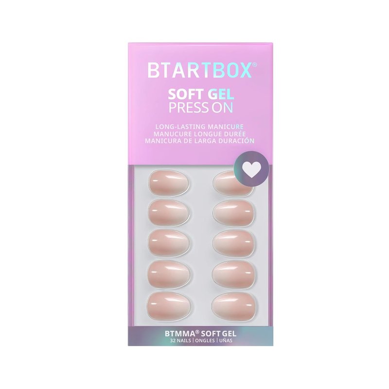 BTArtbox Press On Nails - Extra Short Almond Shape, Nude White Ombre Soft Gel | 32 Reusable Nails in 16 Sizes