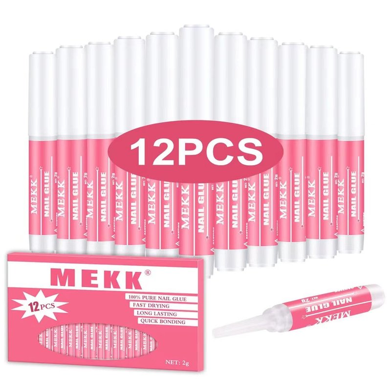 MEKK Nail Glue,Super Strong & Long-Lasting Nail Glue for Acrylic Nails,Press Ons&Broken Nails,Professional Adhesive for Nail Art Supplies,0.07OZ/PCS (12PCS)