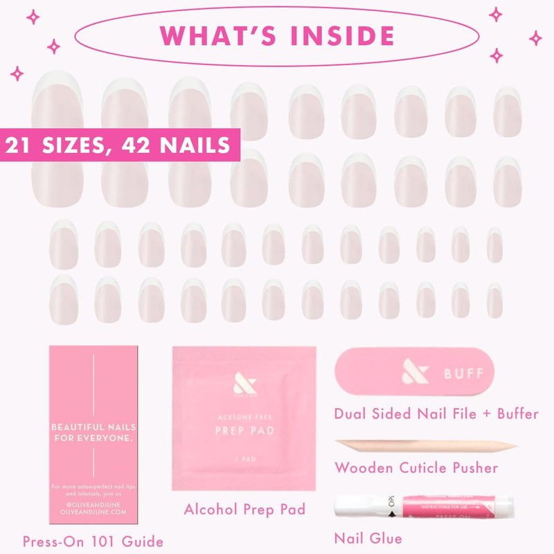 Olive & June Press-On Nails - Instant Mani Set with 42 Non-Toxic, Long-Lasting Designs | Spring Flowers & Patterns | Medium Oval