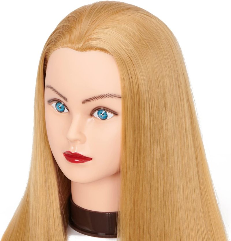 Hairingrid Mannequin Head - 26"-28" Hair Styling Training Doll with Synthetic Fiber Hair & Free Clamp Holder