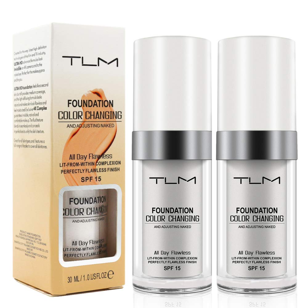 TLM Colour Changing Liquid Foundation - Wrinkle Hiding BB Cream | Moisturizing Fluid for All Skin Tones, SPF 15, 2-Pack