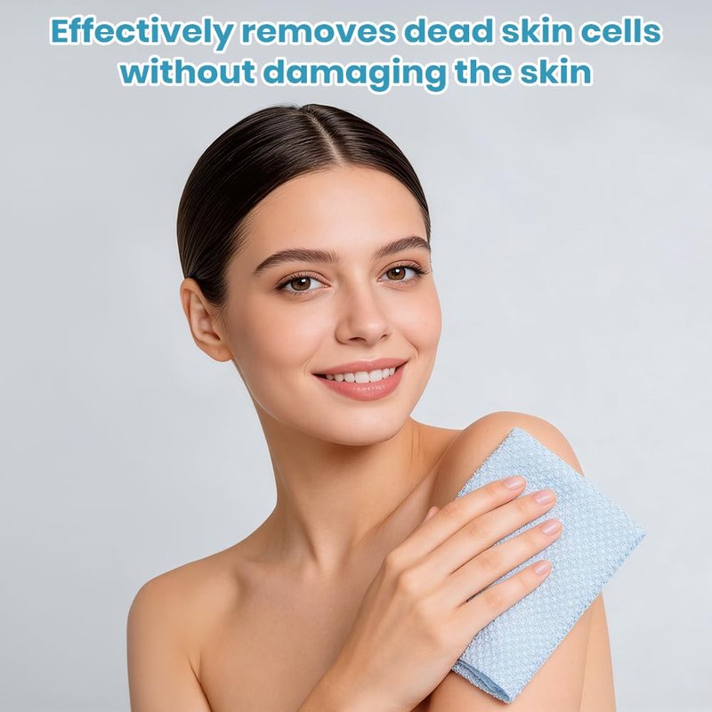 Exfoliating Washcloth 2 Pack - Japanese Exfoliating Shower Towel, Soft Wash Cloths for Showering Body & Face, Bath Towels for Women Men (Blue/Pink)