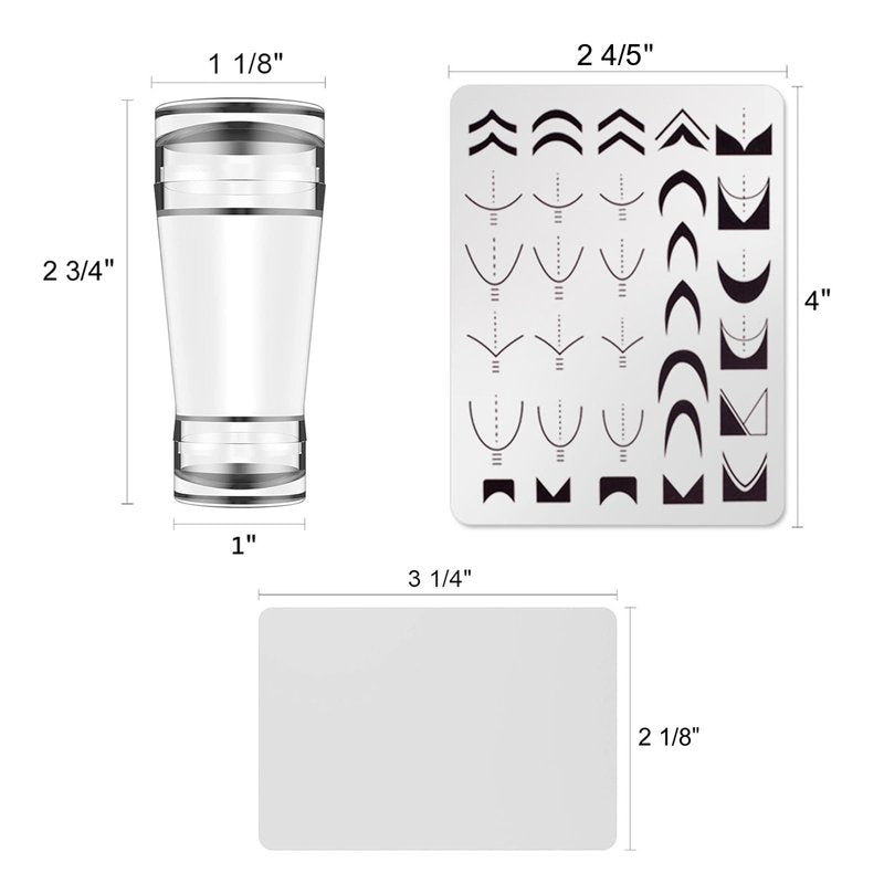 French Line Nail Stamper Plates Kit, 4Pcs Nail Stamping Plates + Dual-end Silicone Nail Stamper Tool Set, French Tip Geometric Wave Strips Snake Art Printing Template Home Salon DIY Design Manicure