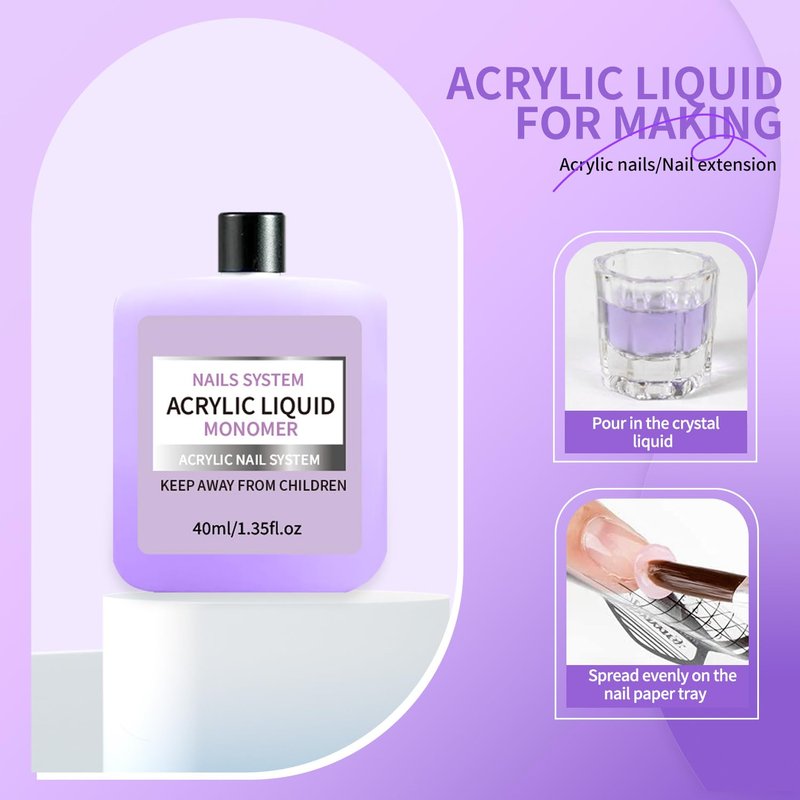 3Pcs 40ml Acrylic Liquid Monomer for Nail – Strong Bond for Acrylic Powder & Nail Tips, Self-Leveling for Smooth Application Sculpting, Salon Quality for Nail Techs & Lovers
