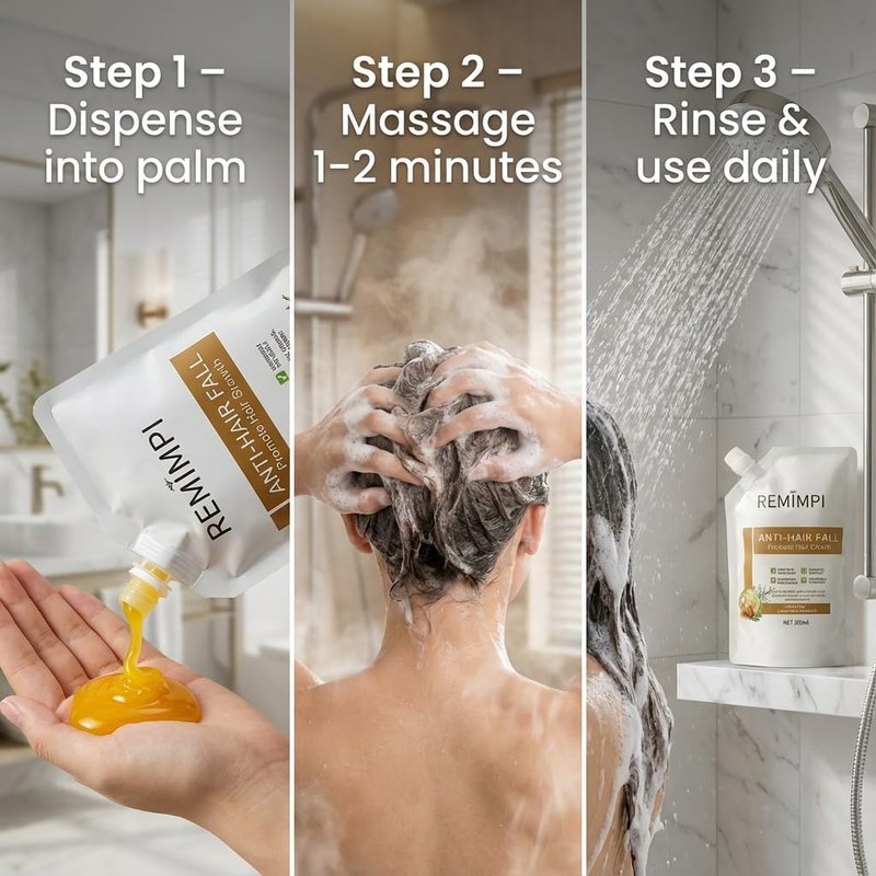 REMIMPI Herbal Anti-Fall Shampoo, Ginger & Ginseng Scalp Cleanser with Jojoba & Oat Extracts, Strengthening Formula for Thinning Hair, 300ml (2-Pack Duo Set)