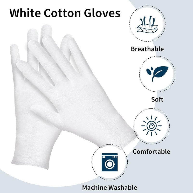 Skiennix Cotton Gloves - 60 Pcs Moisturizing Sleep Gloves for Dry Hands | Eczema Treatment & Jewelry Inspection